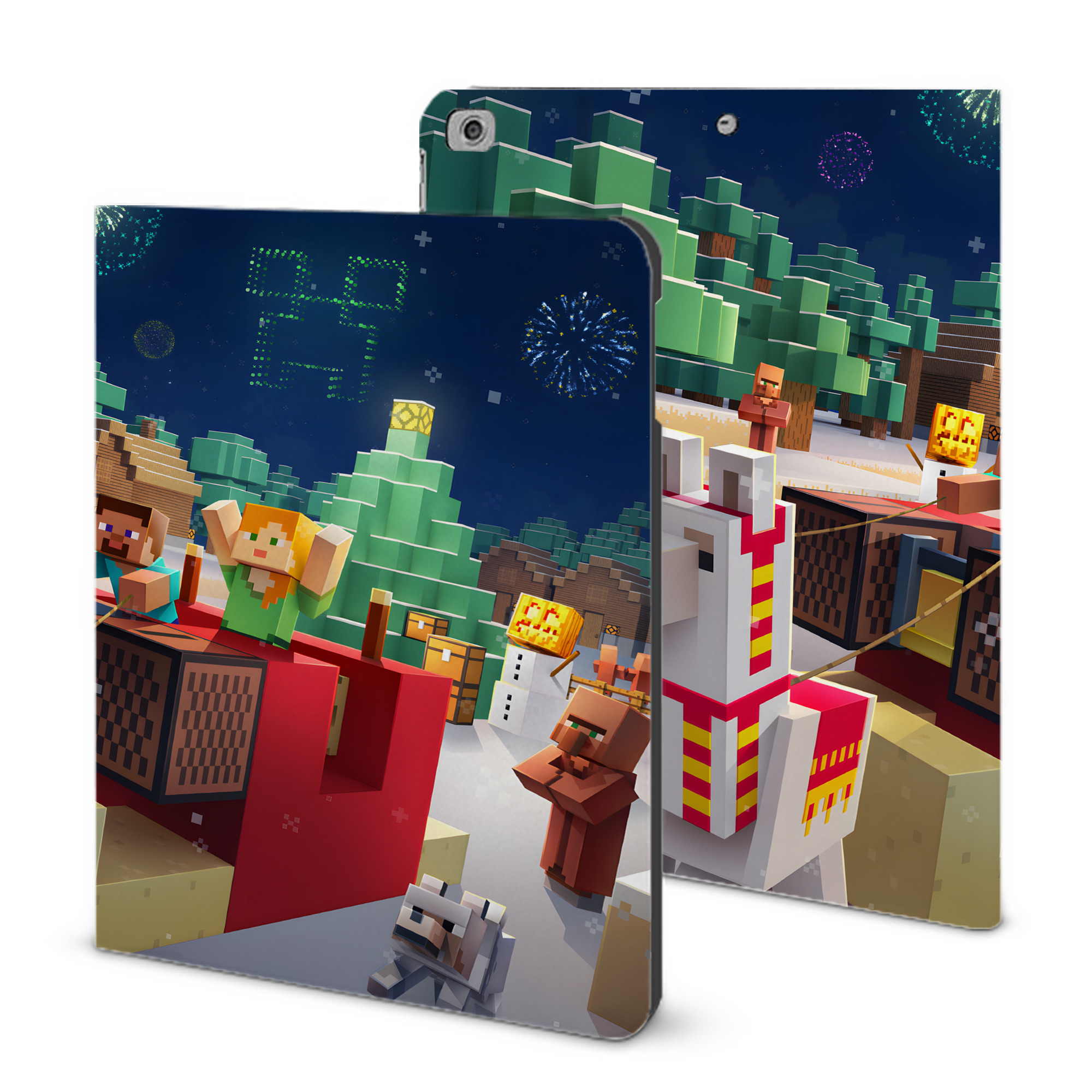 （画像用） マインクラフト ブロックの世界 Minecraft MC Block world IPad ケース ブック型 PUレザー TPU 耐衝撃 軽量 薄型 ペン収納なし 全面保護 IPad 各モデル対応